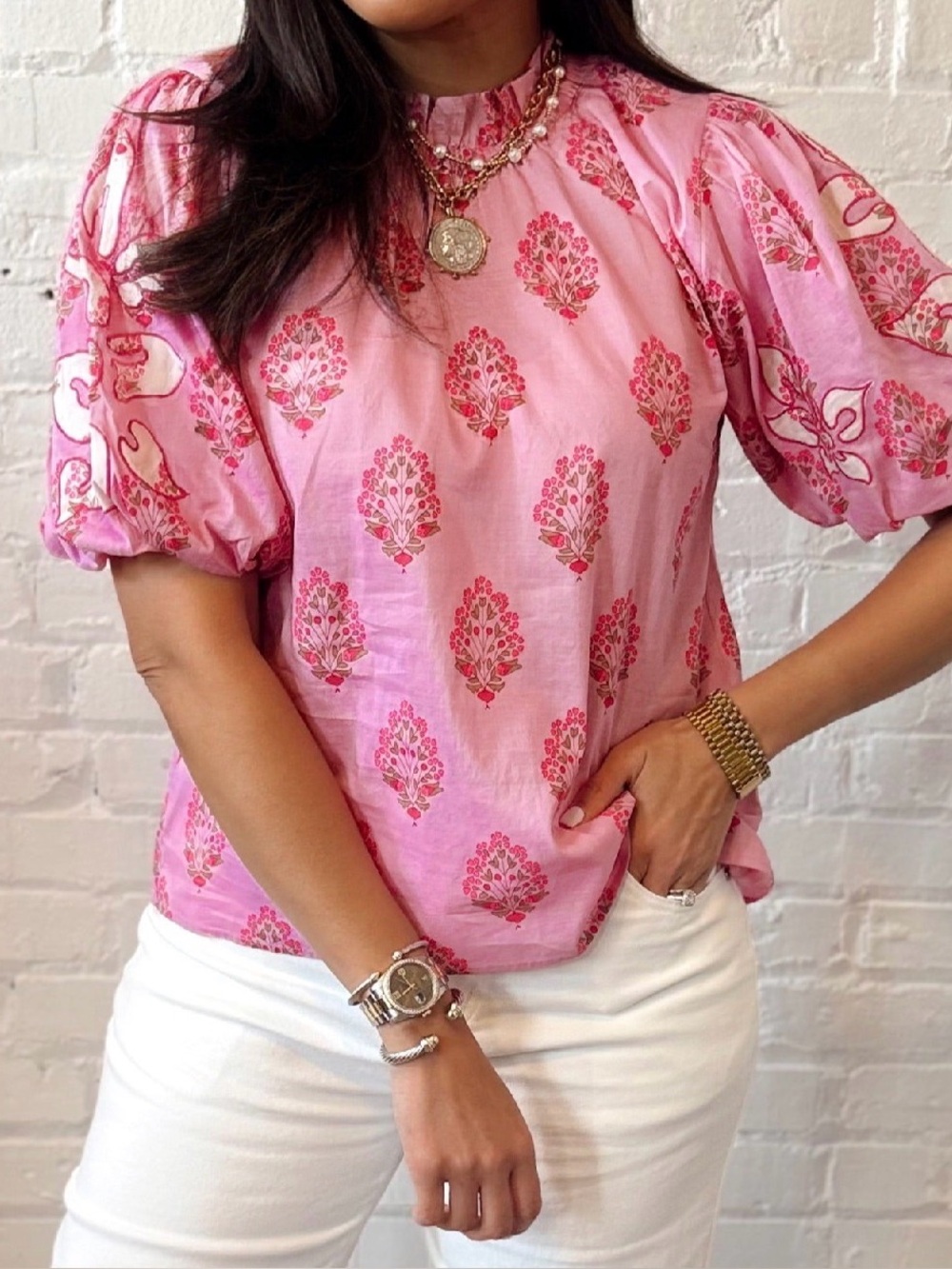 NWT THML PINK PUFF SLEEVE TOP SMALL